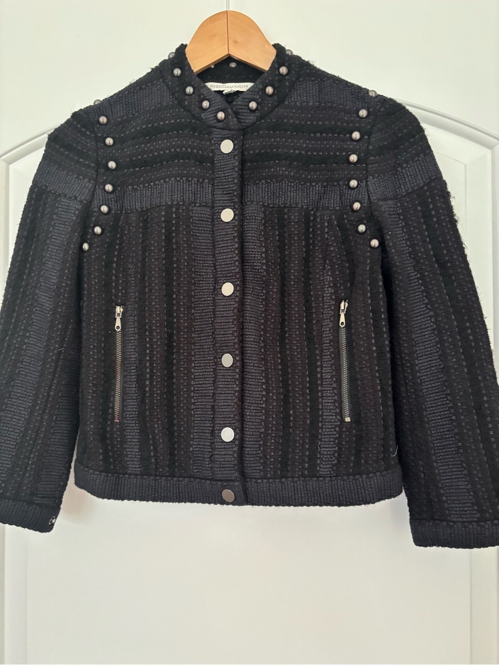 Rebecca Minkoff womens size 00 Enabel Studded Cropped Jacket - Black